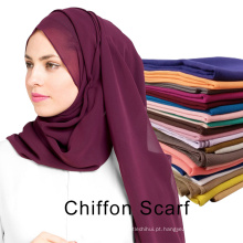 Fornecimento de fábrica cor sólida planície dubai muçulmano chiffon hijab para as mulheres
